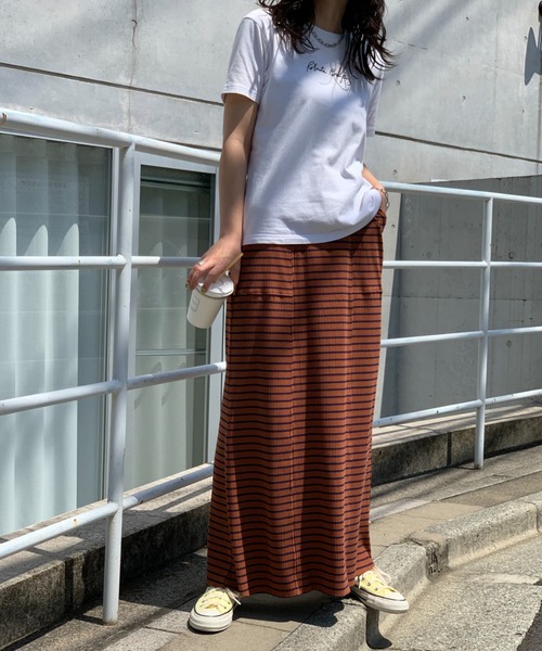 mi via loca（ミヴィアロカ）の「セルフカットリブフレアスカート（スカート・レディース・ピンク/ブルー/ホワイト×ブラック/ブラック/ブラウン系・FREE）」の13枚目の写真