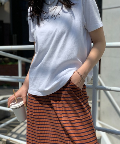 mi via loca（ミヴィアロカ）の「セルフカットリブフレアスカート（スカート・レディース・ピンク/ブルー/ホワイト×ブラック/ブラック/ブラウン系・FREE）」の16枚目の写真