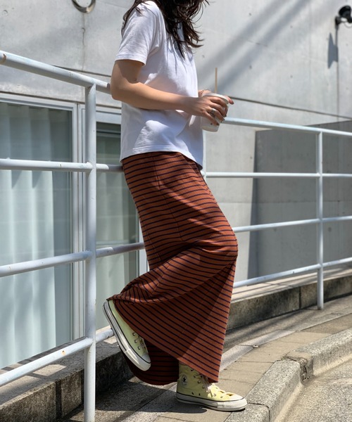mi via loca（ミヴィアロカ）の「セルフカットリブフレアスカート（スカート・レディース・ピンク/ブルー/ホワイト×ブラック/ブラック/ブラウン系・FREE）」の19枚目の写真