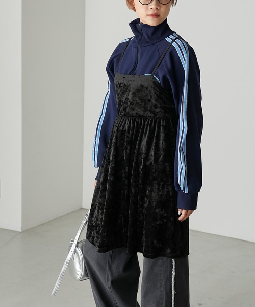 forksy.】クラッシュベロアバックリボンチュニックワンピース forksy