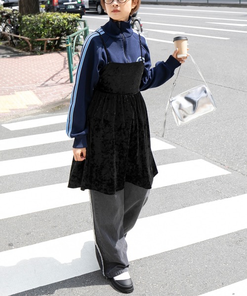 forksy.】クラッシュベロアバックリボンチュニックワンピース forksy