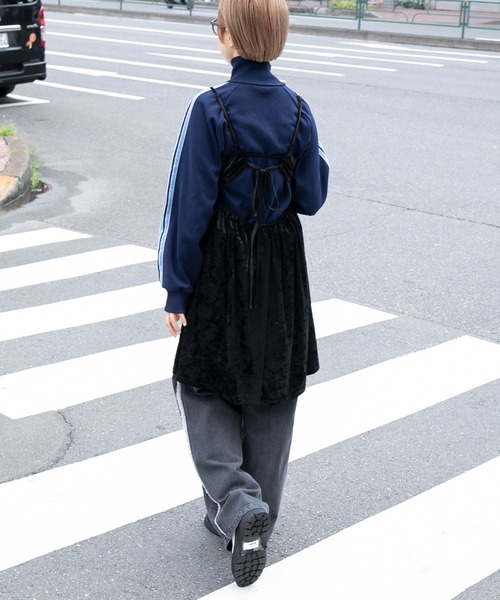forksy.】クラッシュベロアバックリボンチュニックワンピース forksy