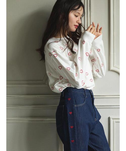 Green　Parks（グリーンパークス）の「・Double　Flags　ハート刺繍ロンT（Tシャツ/カットソー・レディース・ブラック/アイボリー/チャコールグレー・FREE）」の10枚目の写真