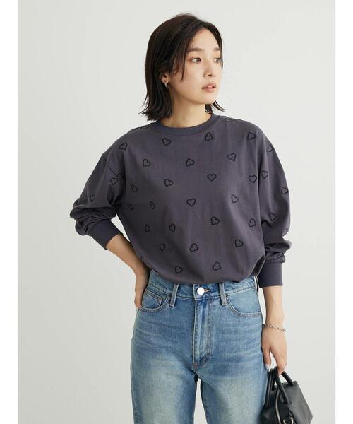 Green　Parks（グリーンパークス）の「・Double　Flags　ハート刺繍ロンT（Tシャツ/カットソー・レディース・ブラック/アイボリー/チャコールグレー・FREE）」の19枚目の写真