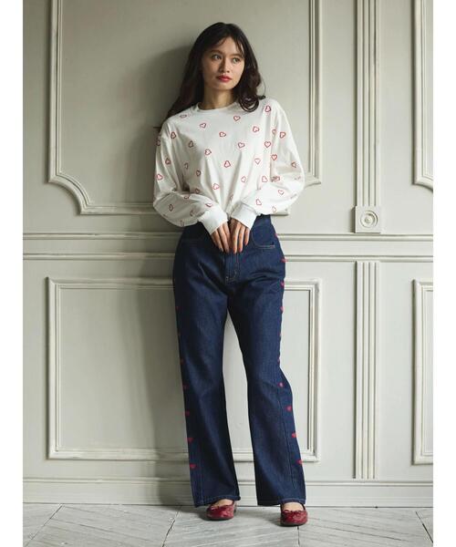 Green　Parks（グリーンパークス）の「・Double　Flags　ハート刺繍ロンT（Tシャツ/カットソー・レディース・ブラック/アイボリー/チャコールグレー・FREE）」の11枚目の写真