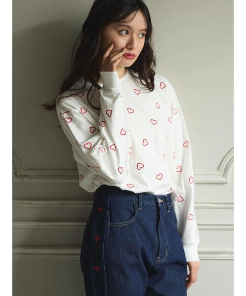 Green　Parks（グリーンパークス）の「・Double　Flags　ハート刺繍ロンT（Tシャツ/カットソー・レディース・ブラック/アイボリー/チャコールグレー・FREE）」の9枚目の写真