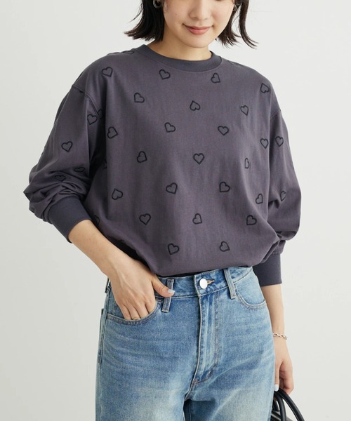 Green　Parks（グリーンパークス）の「・Double　Flags　ハート刺繍ロンT（Tシャツ/カットソー・レディース・ブラック/アイボリー/チャコールグレー・FREE）」の18枚目の写真