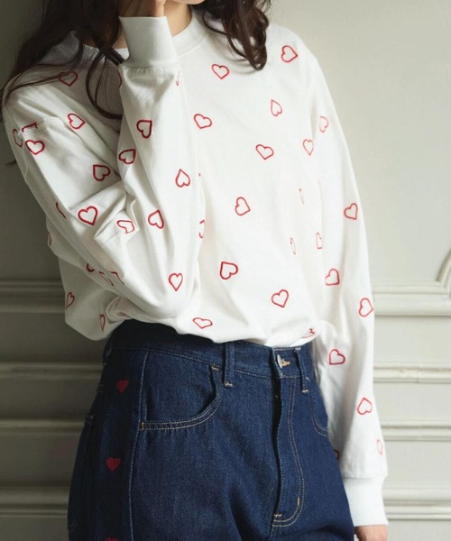 Green　Parks（グリーンパークス）の「・Double　Flags　ハート刺繍ロンT（Tシャツ/カットソー・レディース・ブラック/アイボリー/チャコールグレー・FREE）」の7枚目の写真