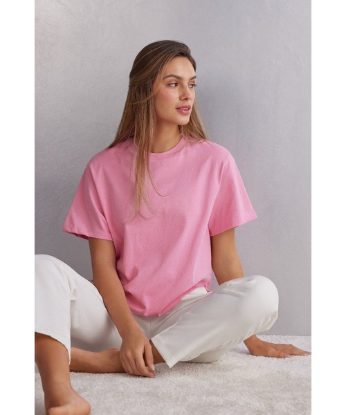 Intimissimi(インティミッシミ)の「コットン ショートスリーブ トップ(Tシャツ/カットソー・レディース・ホワイト/ブラック/ブルー/ライトパープル/ミント/ピンク/スカイブルー/カーキ/アイボリー/モカ・M/L/S)」の10枚目の写真