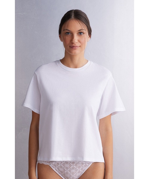 Intimissimi(インティミッシミ)の「コットン ショートスリーブ トップ(Tシャツ/カットソー・レディース・ホワイト/ブラック/ブルー/ライトパープル/ミント/ピンク/スカイブルー/カーキ/アイボリー/モカ・M/L/S)」の16枚目の写真