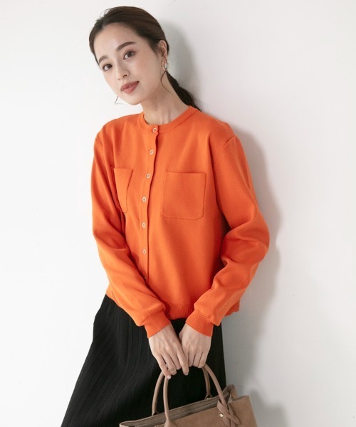 M.deux(エムドゥ)の「●ポケット付きカーディガン●(カーディガン/ボレロ・レディース・グレイッシュベージュ/ブラック/オレンジ・MEDIUM)」の3枚目の写真