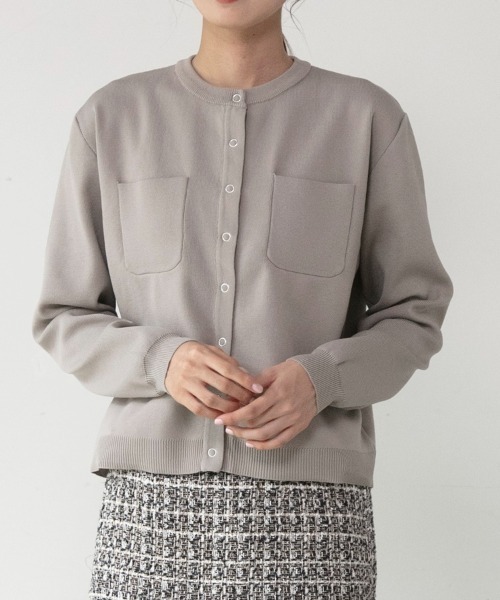 M.deux(エムドゥ)の「●ポケット付きカーディガン●(カーディガン/ボレロ・レディース・グレイッシュベージュ/ブラック/オレンジ・MEDIUM)」の7枚目の写真