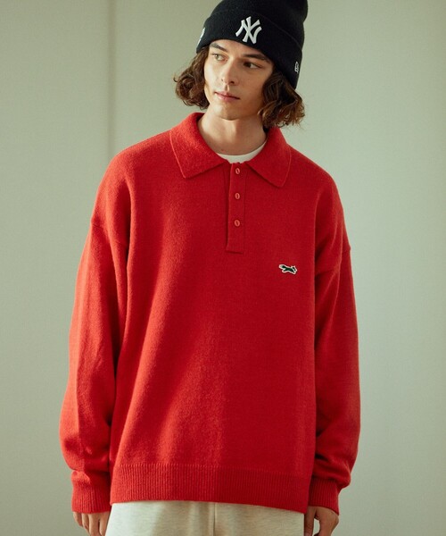 TOWNCRAFT（タウンクラフト）の「TOWN CRAFT/タウンクラフト 別注 リラックスフィット ロングスリーブ ニットポロシャツ/ポロネック/ニットポロ/ビックシルエット/ニットプルオーバー（ニット/セーター・メンズ・ホワイト/オレンジ/サックスブルー/チャコール/ベージュ/ブラック/グリーン・MEDIUM/LARGE）」の7枚目の写真