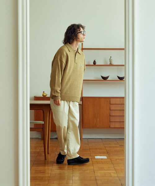 TOWNCRAFT（タウンクラフト）の「TOWN CRAFT/タウンクラフト 別注 リラックスフィット ロングスリーブ ニットポロシャツ/ポロネック/ニットポロ/ビックシルエット/ニットプルオーバー（ニット/セーター・メンズ・ホワイト/オレンジ/サックスブルー/チャコール/ベージュ/ブラック/グリーン・MEDIUM/LARGE）」の10枚目の写真