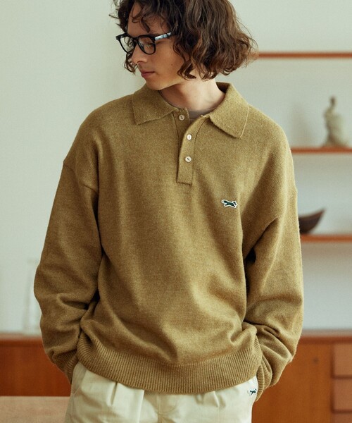 TOWNCRAFT（タウンクラフト）の「TOWN CRAFT/タウンクラフト 別注 リラックスフィット ロングスリーブ ニットポロシャツ/ポロネック/ニットポロ/ビックシルエット/ニットプルオーバー（ニット/セーター・メンズ・ホワイト/オレンジ/サックスブルー/チャコール/ベージュ/ブラック/グリーン・MEDIUM/LARGE）」の11枚目の写真