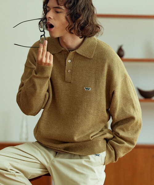 TOWNCRAFT（タウンクラフト）の「TOWN CRAFT/タウンクラフト 別注 リラックスフィット ロングスリーブ ニットポロシャツ/ポロネック/ニットポロ/ビックシルエット/ニットプルオーバー（ニット/セーター・メンズ・ホワイト/オレンジ/サックスブルー/チャコール/ベージュ/ブラック/グリーン・MEDIUM/LARGE）」の12枚目の写真