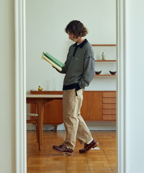 TOWNCRAFT（タウンクラフト）の「TOWN CRAFT/タウンクラフト 別注 リラックスフィット ロングスリーブ ニットポロシャツ/ポロネック/ニットポロ/ビックシルエット/ニットプルオーバー（ニット/セーター・メンズ・ホワイト/オレンジ/サックスブルー/チャコール/ベージュ/ブラック/グリーン・MEDIUM/LARGE）」の18枚目の写真