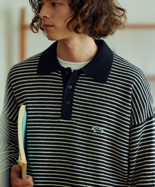 TOWNCRAFT（タウンクラフト）の「TOWN CRAFT/タウンクラフト 別注 リラックスフィット ロングスリーブ ニットポロシャツ/ポロネック/ニットポロ/ビックシルエット/ニットプルオーバー（ニット/セーター・メンズ・ホワイト/オレンジ/サックスブルー/チャコール/ベージュ/ブラック/グリーン・MEDIUM/LARGE）」の21枚目の写真