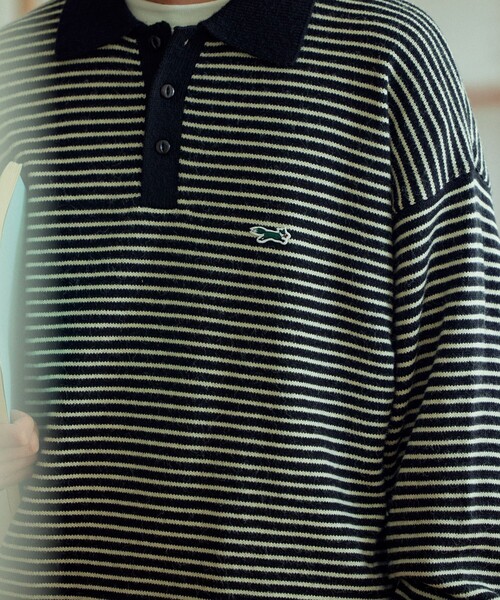 TOWNCRAFT（タウンクラフト）の「TOWN CRAFT/タウンクラフト 別注 リラックスフィット ロングスリーブ ニットポロシャツ/ポロネック/ニットポロ/ビックシルエット/ニットプルオーバー（ニット/セーター・メンズ・ホワイト/オレンジ/サックスブルー/チャコール/ベージュ/ブラック/グリーン・MEDIUM/LARGE）」の22枚目の写真