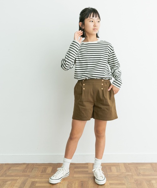ダークグリーンタック入りキュロット セール】ストレッチタックキュロット(KIDS)（その他パンツ