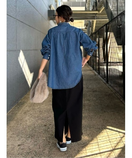 BACK NUMBER（バックナンバー）の「【BACK NUMBER】デニムフリンジネック長袖ブラウス（シャツ/ブラウス・レディース・ダークインディゴブルー・L/M）」の13枚目の写真