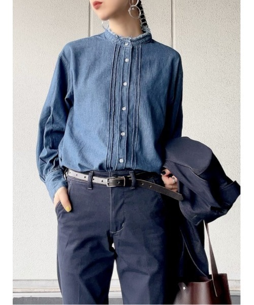 BACK NUMBER（バックナンバー）の「【BACK NUMBER】デニムフリンジネック長袖ブラウス（シャツ/ブラウス・レディース・ダークインディゴブルー・L/M）」の19枚目の写真