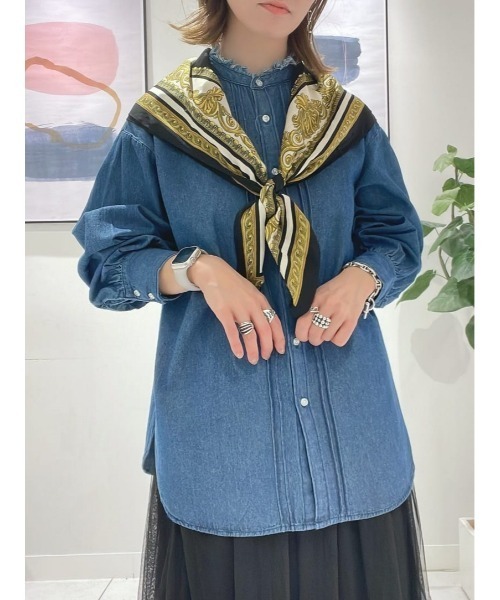 BACK NUMBER（バックナンバー）の「【BACK NUMBER】デニムフリンジネック長袖ブラウス（シャツ/ブラウス・レディース・ダークインディゴブルー・L/M）」の21枚目の写真