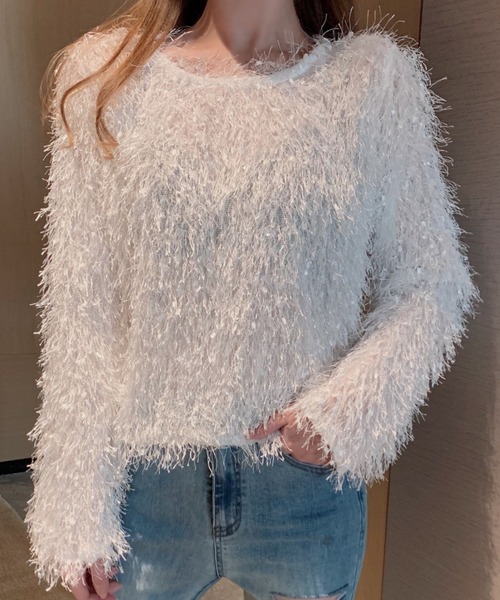 ゆるふわショートフリンジニットトップス（Tシャツ/カットソー）｜AMAJI（アマジ） 5,143円