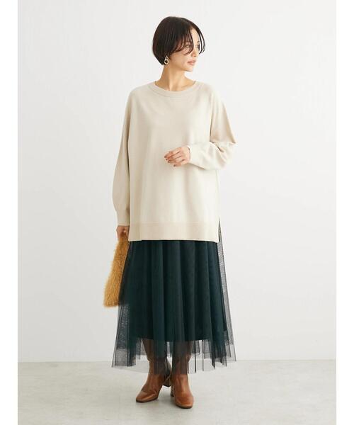 Green Parks(グリーンパークス)の「もちやわボートネックニットチュニック(チュニック・レディース・グリーン/グレー系その他/ライトベージュ・FREE)」の4枚目の写真