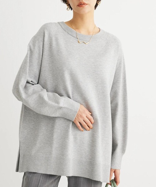 Green Parks(グリーンパークス)の「もちやわボートネックニットチュニック(チュニック・レディース・グリーン/グレー系その他/ライトベージュ・FREE)」の2枚目の写真