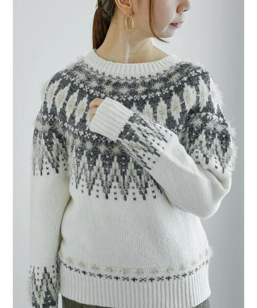 Te chichi（テチチ）の「フェアアイル柄ニットプルオーバー（ニット/セーター・レディース・オフホワイト/ブラック・F）」の3枚目の写真