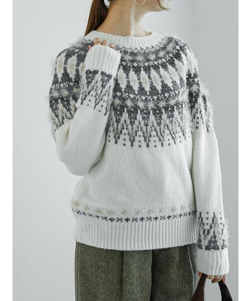Te chichi（テチチ）の「フェアアイル柄ニットプルオーバー（ニット/セーター・レディース・オフホワイト/ブラック・F）」の5枚目の写真