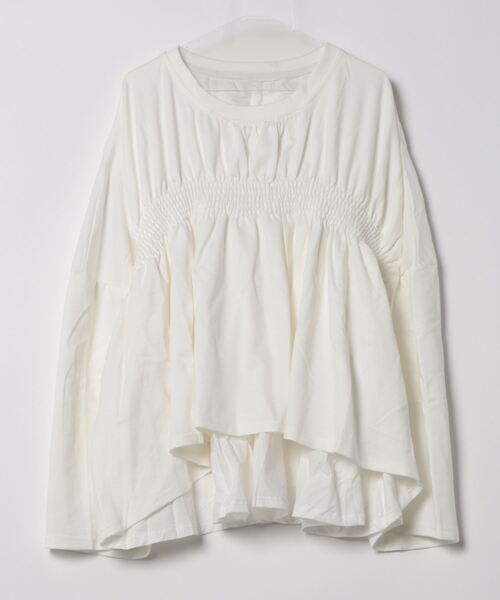 wee9s（ウィークス）の「gather docking PO / ギャザードッキングプルオーバー（Tシャツ/カットソー・レディース・ブラック/ホワイト・FREE）」の2枚目の写真