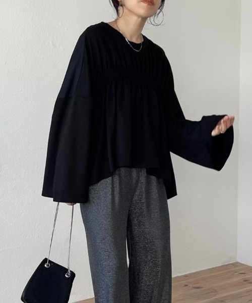 wee9s（ウィークス）の「gather docking PO / ギャザードッキングプルオーバー（Tシャツ/カットソー・レディース・ブラック/ホワイト・FREE）」の11枚目の写真