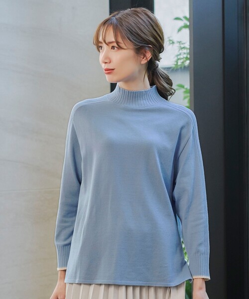 【洗える】配色ハイネックニットトップス（ニット/セーター）｜Tiaclasse（ティアクラッセ）