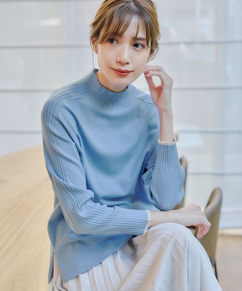 【洗える】配色ハイネックニットトップス（ニット/セーター）｜Tiaclasse（ティアクラッセ）