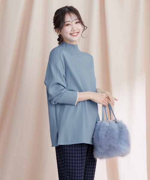 【洗える】配色ハイネックニットトップス（ニット/セーター）｜Tiaclasse（ティアクラッセ）