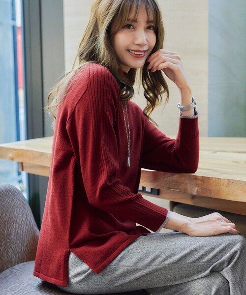 【洗える】配色ハイネックニットトップス（ニット/セーター）｜Tiaclasse（ティアクラッセ）