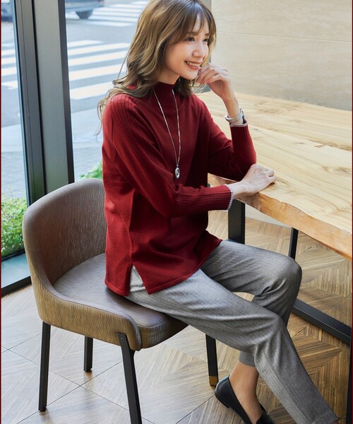 【洗える】配色ハイネックニットトップス（ニット/セーター）｜Tiaclasse（ティアクラッセ）