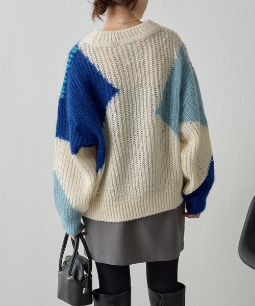 EN'DAY（エンディ）の「ENDAY/配色クルーニット（ニット/セーター・レディース・ブルー・FREE）」の19枚目の写真