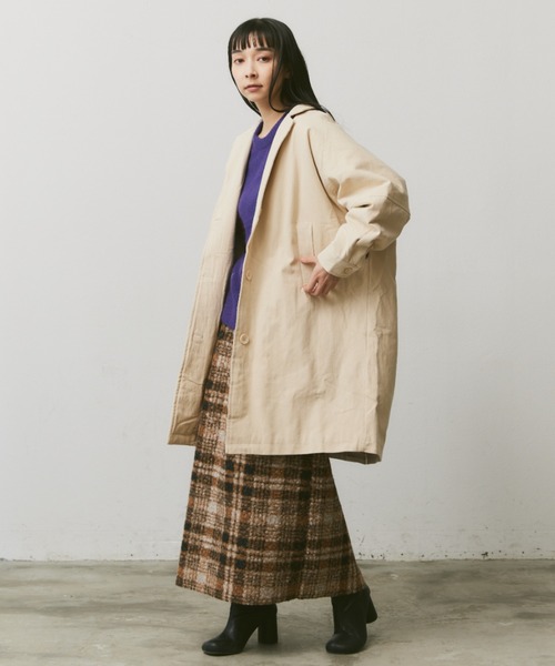 Libra Cue（リブラ キュー）の「中綿ミドルコート（チェスターコート・レディース・ブラック/ベージュ/アイボリー・FREE）」の7枚目の写真