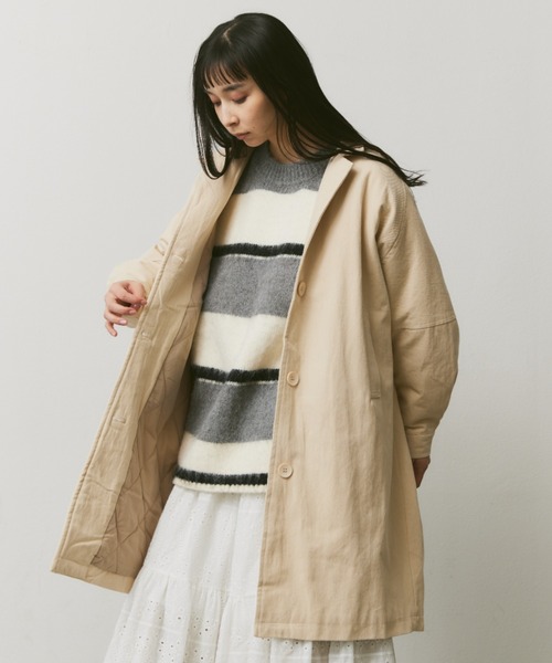 Libra Cue（リブラ キュー）の「中綿ミドルコート（チェスターコート・レディース・ブラック/ベージュ/アイボリー・FREE）」の9枚目の写真