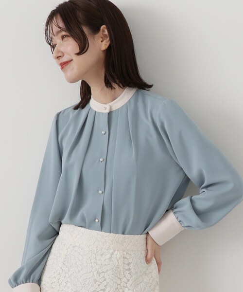 N.(N. Natural Beauty Basic)(エヌエヌナチュラルビューティーベーシック)の「◆パールボタンバイカラーブラウス(シャツ/ブラウス・レディース・ブルー系/ホワイト×ブラック/ブラック系/ホワイト系/ホワイト系その他2・MEDIUM)」の17枚目の写真
