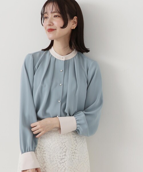 N.(N. Natural Beauty Basic)(エヌエヌナチュラルビューティーベーシック)の「◆パールボタンバイカラーブラウス(シャツ/ブラウス・レディース・ブルー系/ホワイト×ブラック/ブラック系/ホワイト系/ホワイト系その他2・MEDIUM)」の18枚目の写真