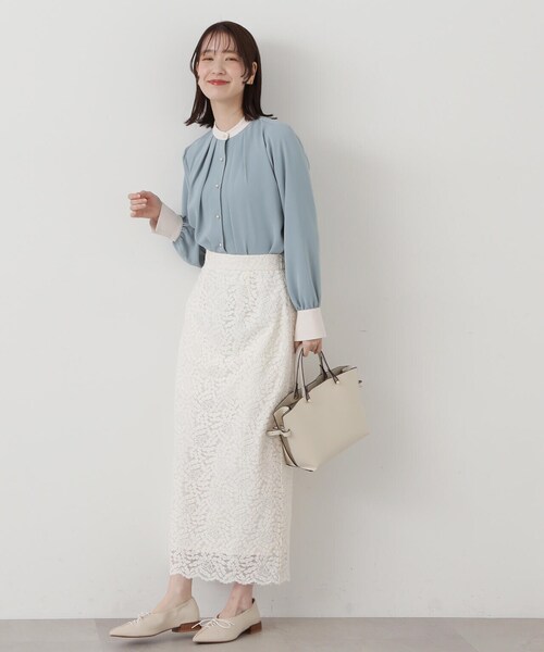 N.(N. Natural Beauty Basic)(エヌエヌナチュラルビューティーベーシック)の「◆パールボタンバイカラーブラウス(シャツ/ブラウス・レディース・ブルー系/ホワイト×ブラック/ブラック系/ホワイト系/ホワイト系その他2・MEDIUM)」の22枚目の写真