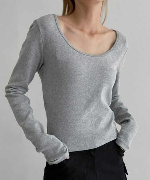 BLACKUP（ブラックアップ）の「[MADE] エディルUネックセミクロップ長袖Tシャツ（Tシャツ/カットソー・レディース・ブラック/グレー/ホワイト・FREE）」の11枚目の写真