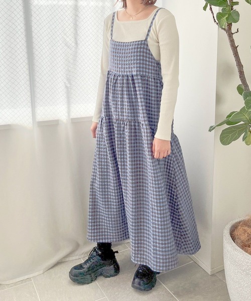 LOWRYS FARM（ローリーズファーム）の「チェックティアードポコキャミワンピース 102212（ワンピース・レディース・グリーン/ブルー/ブラック・FREE）」の15枚目の写真