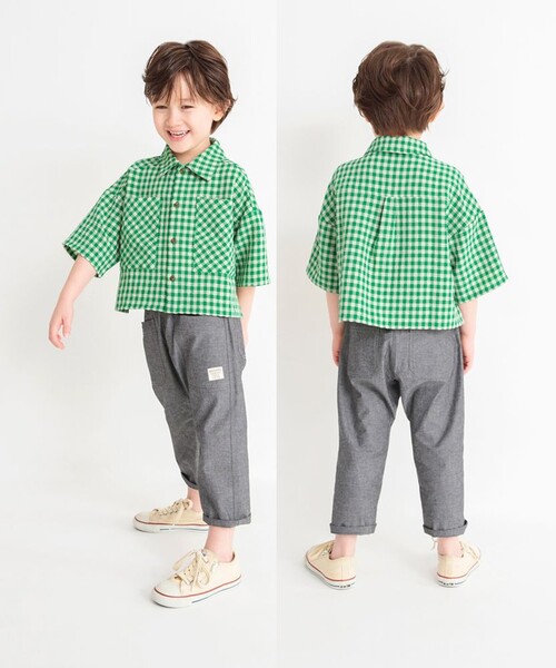 BRANSHES（ブランシェス）の「【爽やかシャンブレー】クロップドパンツ（その他パンツ・キッズ・ブラック/ターコイズブルー/カーキオリーブ/ベージュ・120/150/140/100/110/90/130）」の7枚目の写真