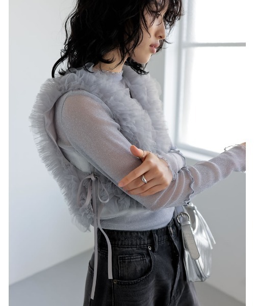 Re:EDIT（リエディ）の「[オケージョン セレモニー]ハイネックメローデザインラメシアートップス（Tシャツ/カットソー・レディース・ライム/ブラック/アイボリー/シルバー/ゴールド・MEDIUM/LARGE）」の21枚目の写真