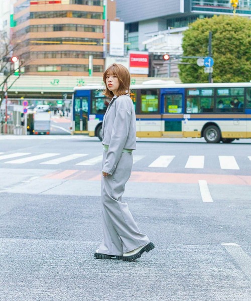 mimi toujours（ミミトゥジュール）の「フロントスリット ワイドパンツ mimi toujours×itsPeachi（その他パンツ・レディース・グレー/ピンク・M/S）」の12枚目の写真